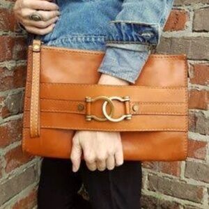 Pratesi Firenze bag Clutch Cognac Italian Leather Brown made in Italy